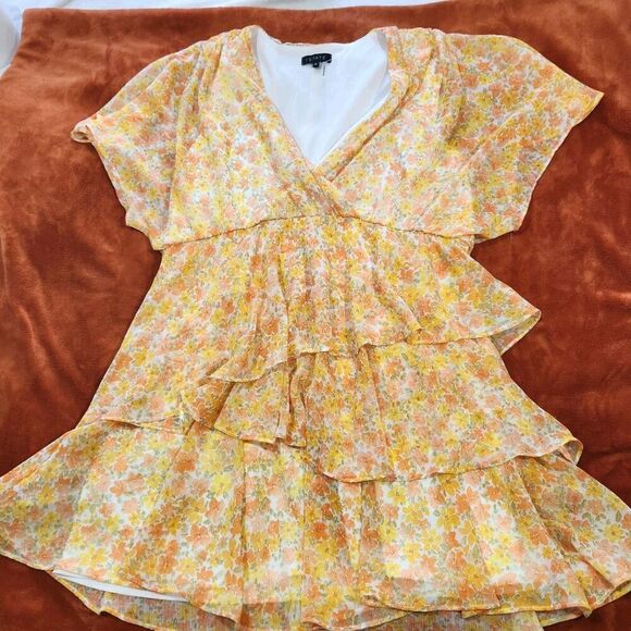 1. State Yellow Floral Tiered Blouson Flutter Sleeve Spring Dress XL. B13 - Picture 12 of 15